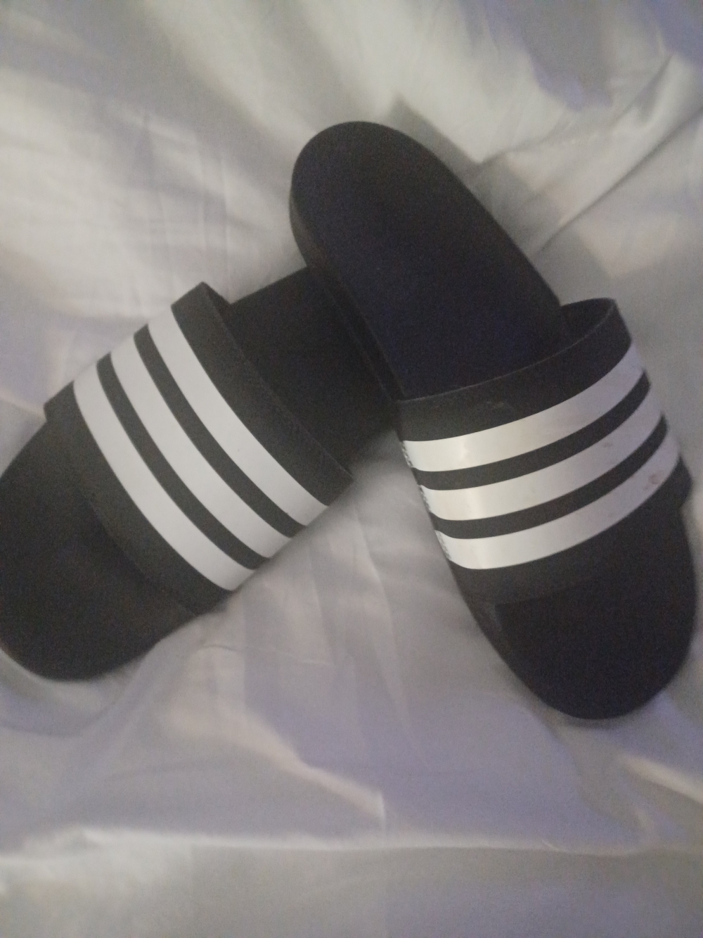 adidas Black and White Three-Stripe Slide Sandals